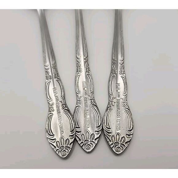 3 Wesley Forge WLF2 Teaspoon Stainless Steel 6 1/4" Floral Design Art Deco MCM - Picture 7 of 8